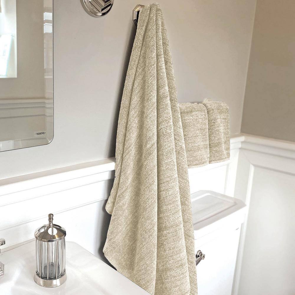 None Melange Viscose from Bamboo Cotton Bath Sheet Set - Sand (1 Bath Sheet, 2 Hand Towels)