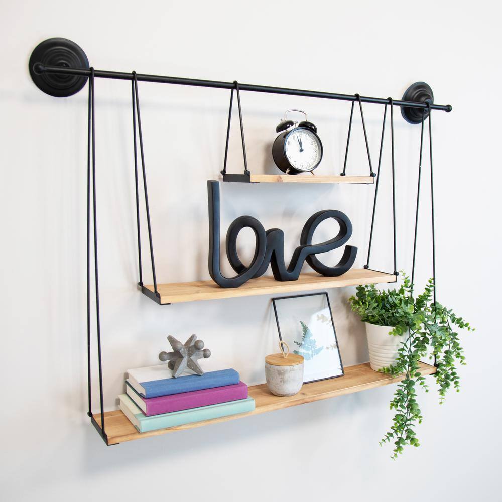 Stratton Home Decor 3 Tier Metal and Wood Wall Shelf