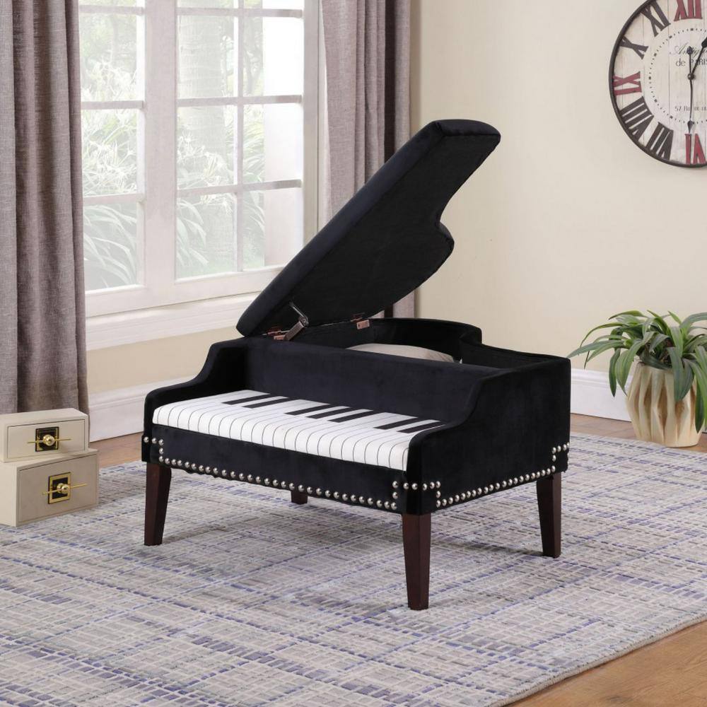 HomeRoots Caroline Black Bench with Storage (21 in. x 32.75 in. x 38.5 in.)