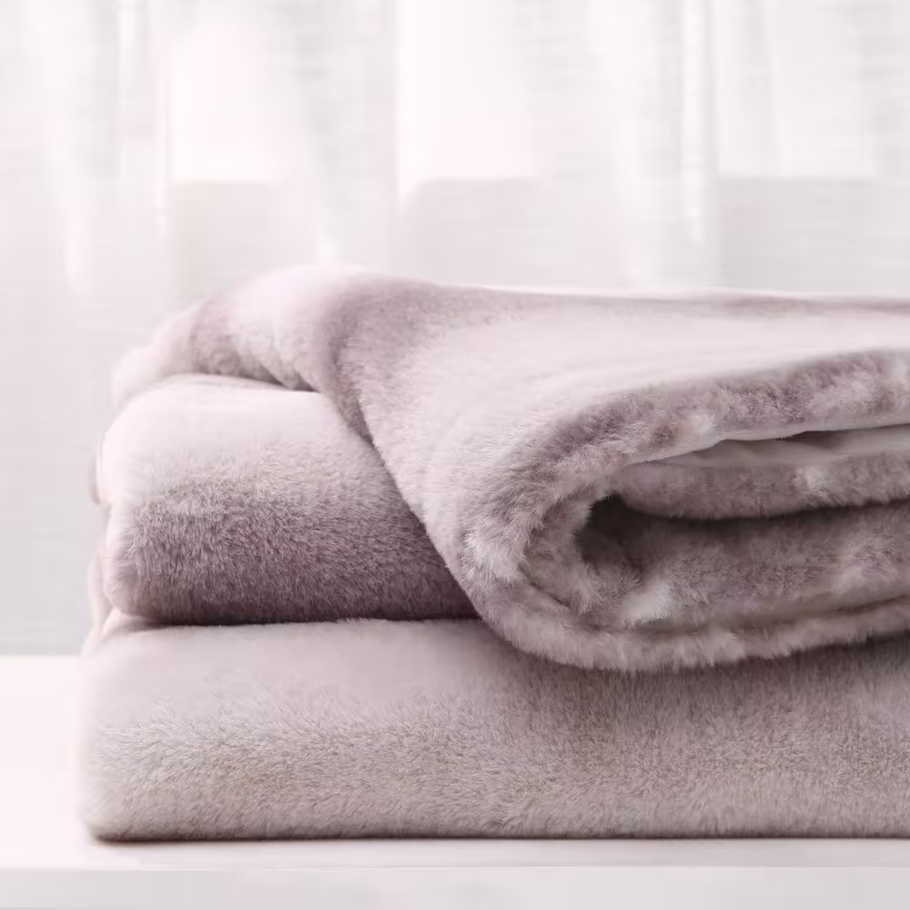 None Geometric Coffee Flannel Sherpa 50 in. x 60 in. Throw Bed Blanket (2-Pack)