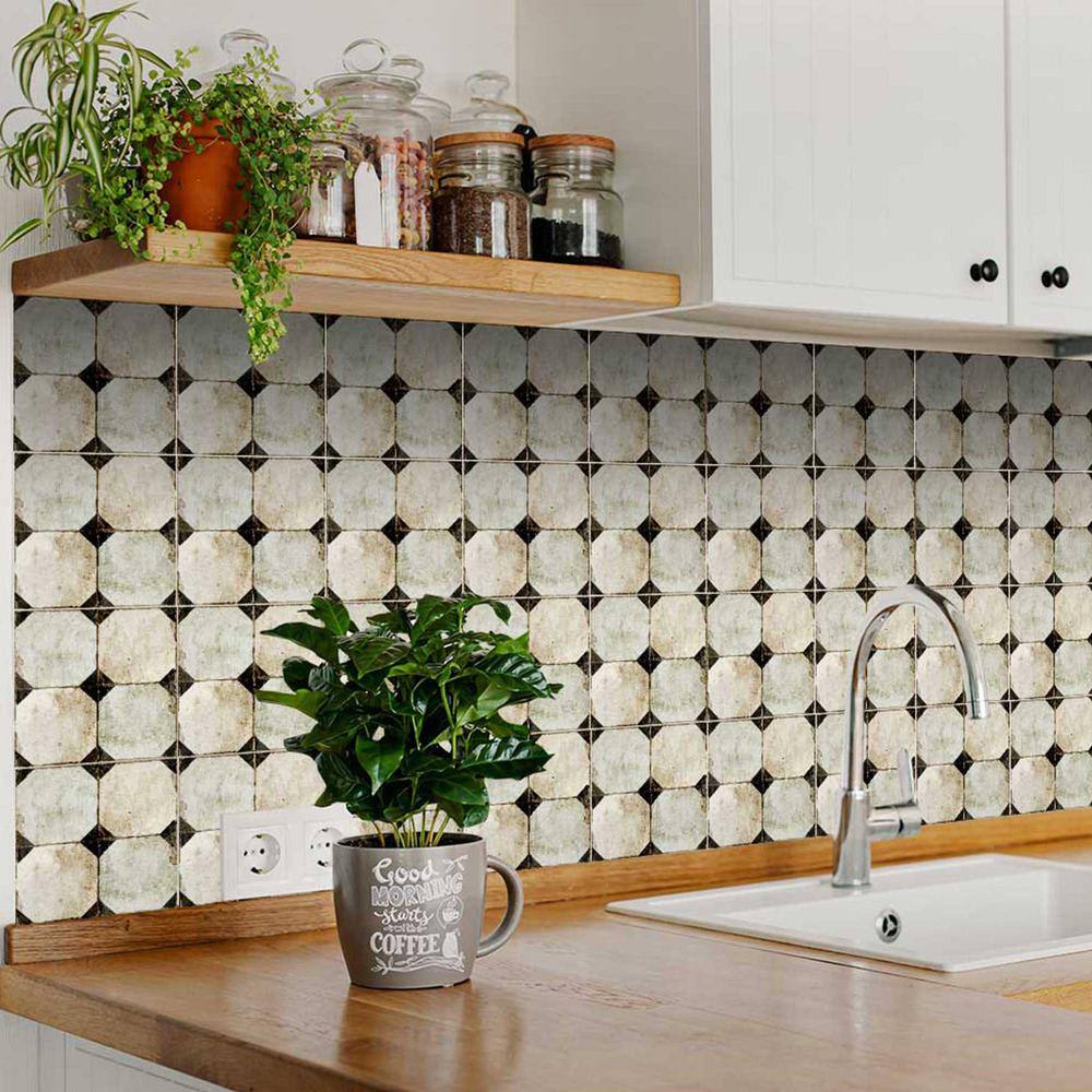 None Grey and Black R27 6 in. x 6 in. Vinyl Peel and Stick Tile (24 Tiles, 6 sq. ft./Pack)