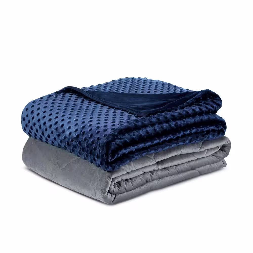 COZY TYME Eshe Navy Polyester King Fur 72 in. x 80 in. 20 Pound Weighted Blanket