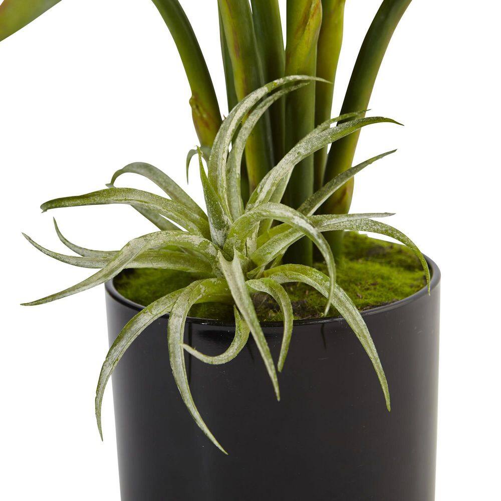 Nearly Natural Indoor Bird of Paradise Silk Artificial Arrangement in Black Glossy Cylinder