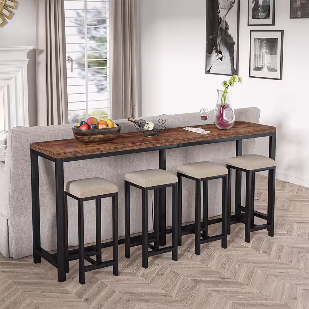 None Turrella 70.9 in. Wood Vintage Brown Sofa Table and Industrial Console Table and Narrow Long Sofa Skinny Hallway Table