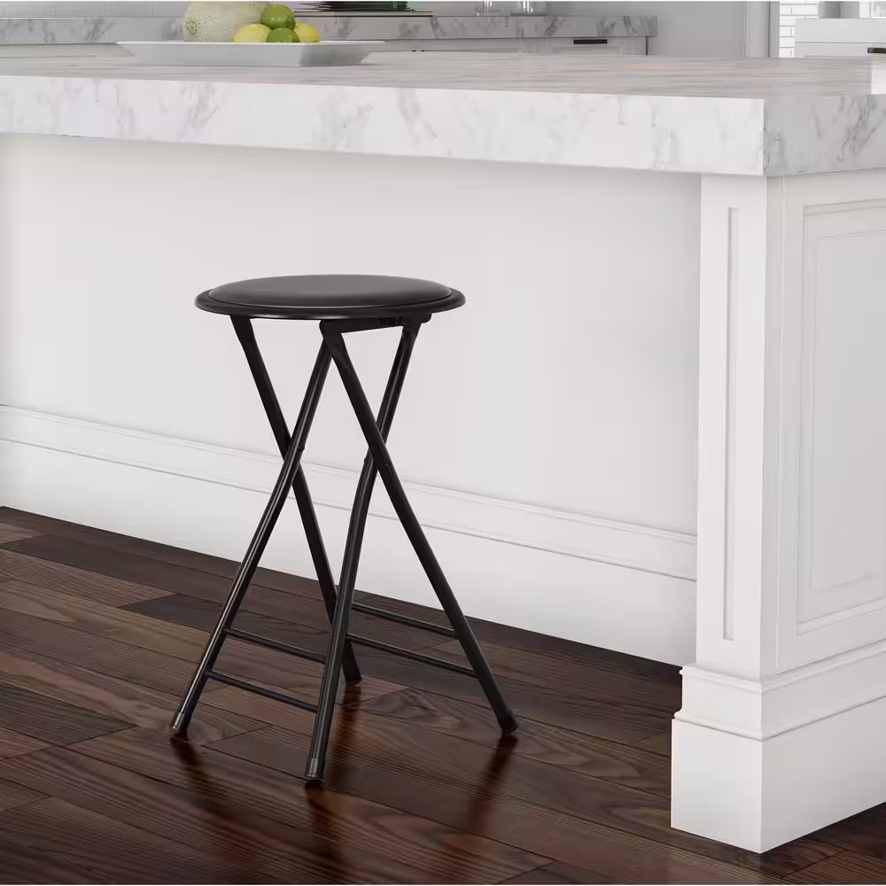 None 24 in. Black Round Metal Folding Stool with 300 lbs. Capacity - Folding Chair