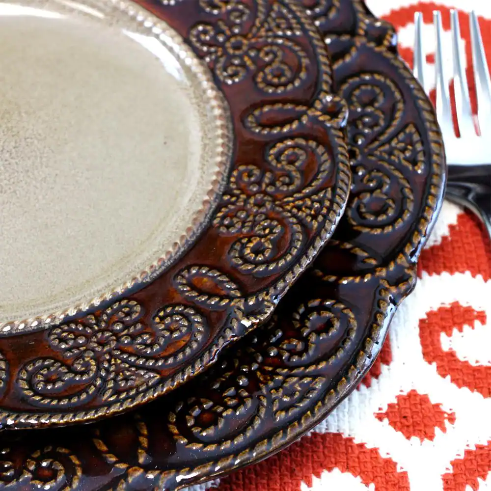 None Salia 16-Piece Traditional Brown Stoneware Dinnerware Set (Service for 4)