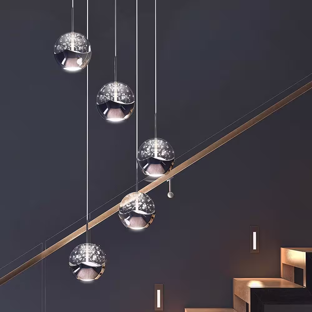 Artika Oracle 22-Watt 5 Light Chrome Modern Integrated LED Pendant Light Fixture for Dining Room or Kitchen