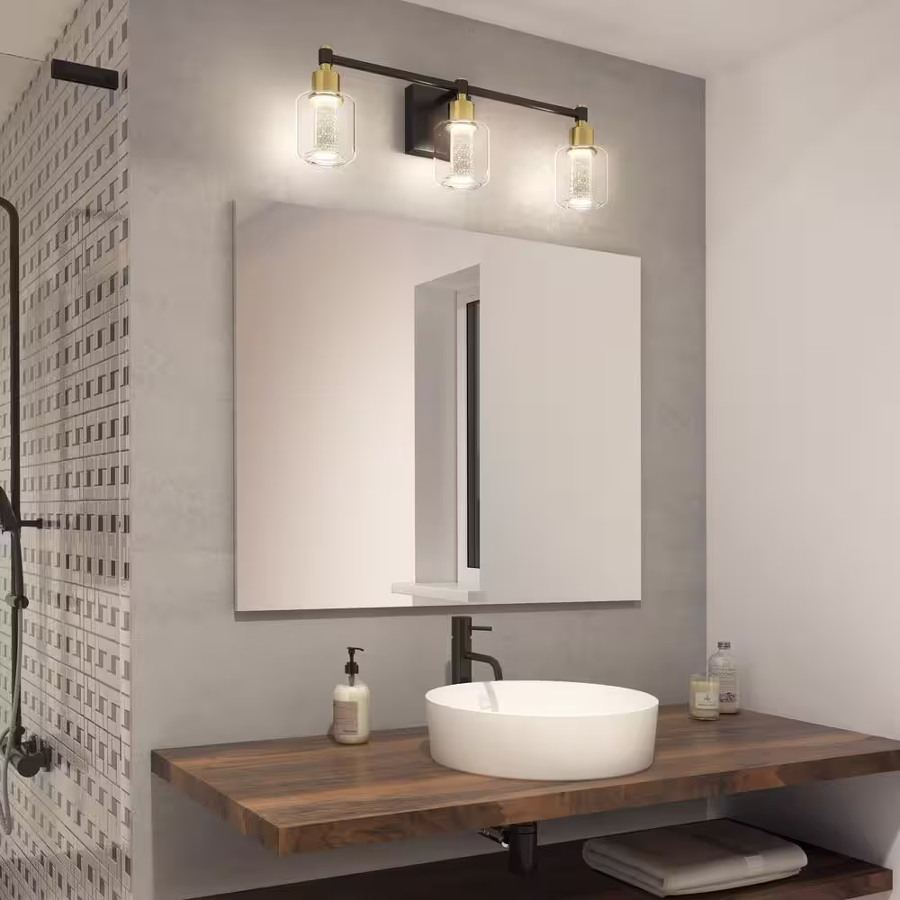 Artika Champagne Globe 26 in. 3-Light Black and Gold Modern Integrated LED 5 CCT Vanity Light Bar for Bathroom