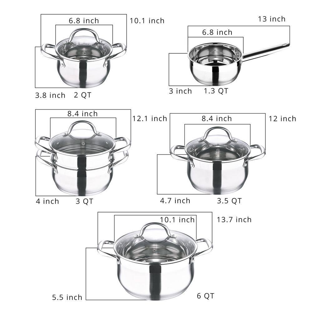 None 10-Piece Nonstick Stainless Steel Cookware Set with Lids