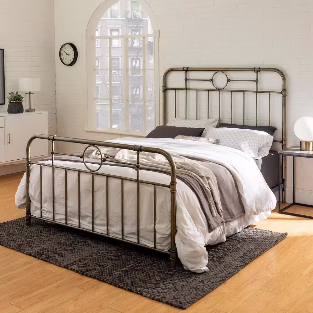 Walker Edison Furniture Company Rustic Bohemian Metal Pipe Queen Bed-Antique Bronze