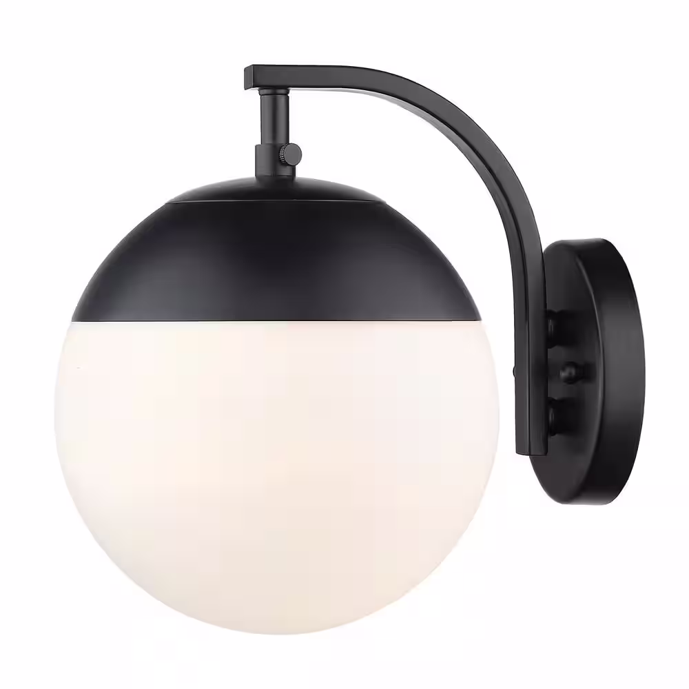 Golden Lighting Black Dixon Sconce with Opal Glass and Black Cap