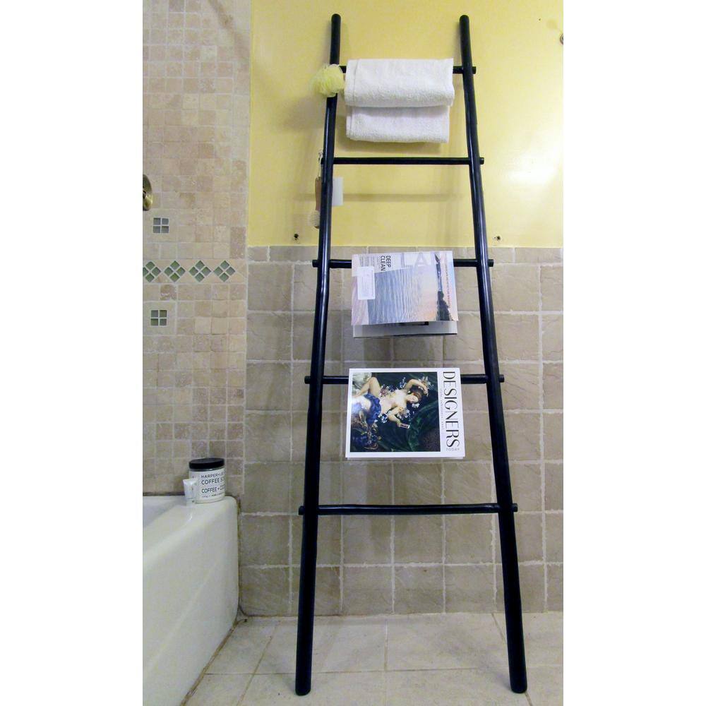 MGP 21 in. W x 72 in. H 5-Shelf Stained Bamboo Ladder Towel Rack in Black