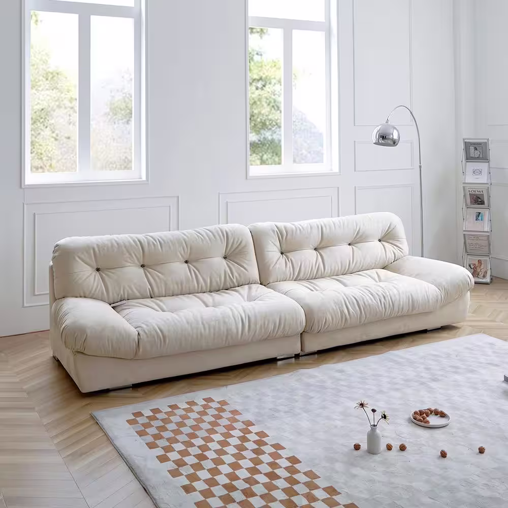 Magic Home 105 in. Anti Scratch Fabric Minimalist Armless 3-Seats Leisure Lazy Sofa Room Furniture Couch for Apartment, Beige