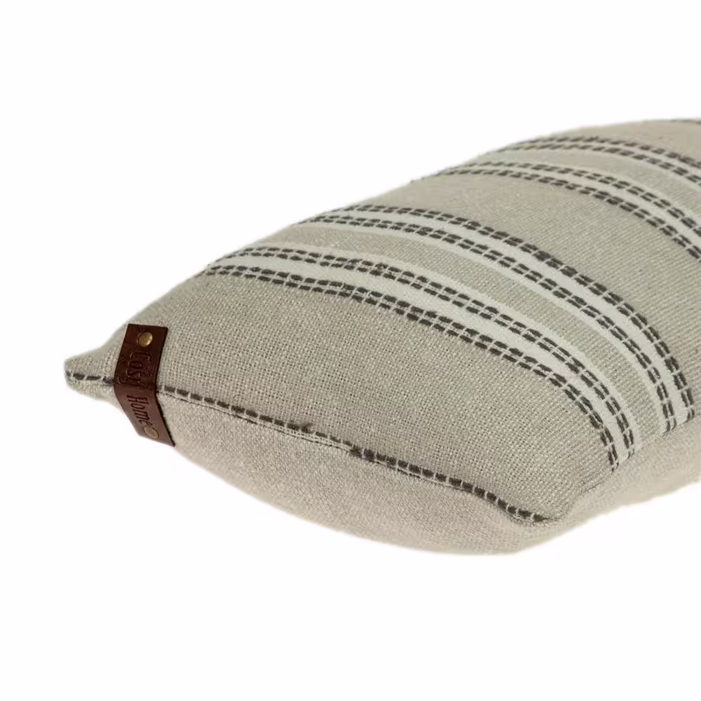 HomeRoots Jordan Beige Striped Cotton 4 in. x 20 in. Throw Pillow