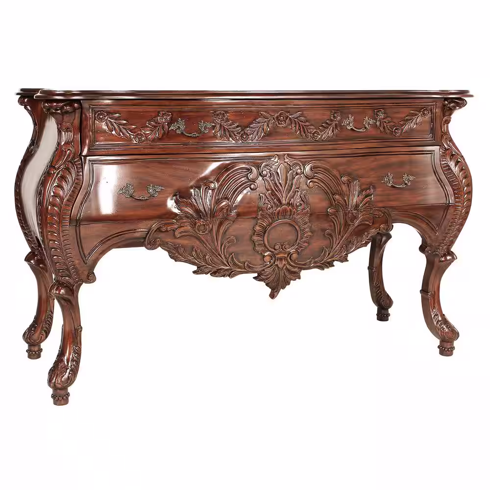 Design Toscano Le Piccard 58 in. Brown Standard Rectangle Top Wood Bombe Console