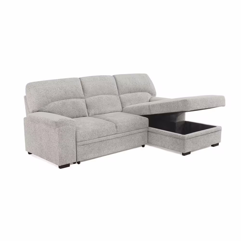 Serta Taiz 1-Piece Ivory Channel Tufted Curve-Shaped Left Facing Sectional Fabric Sofa with Wood Legs