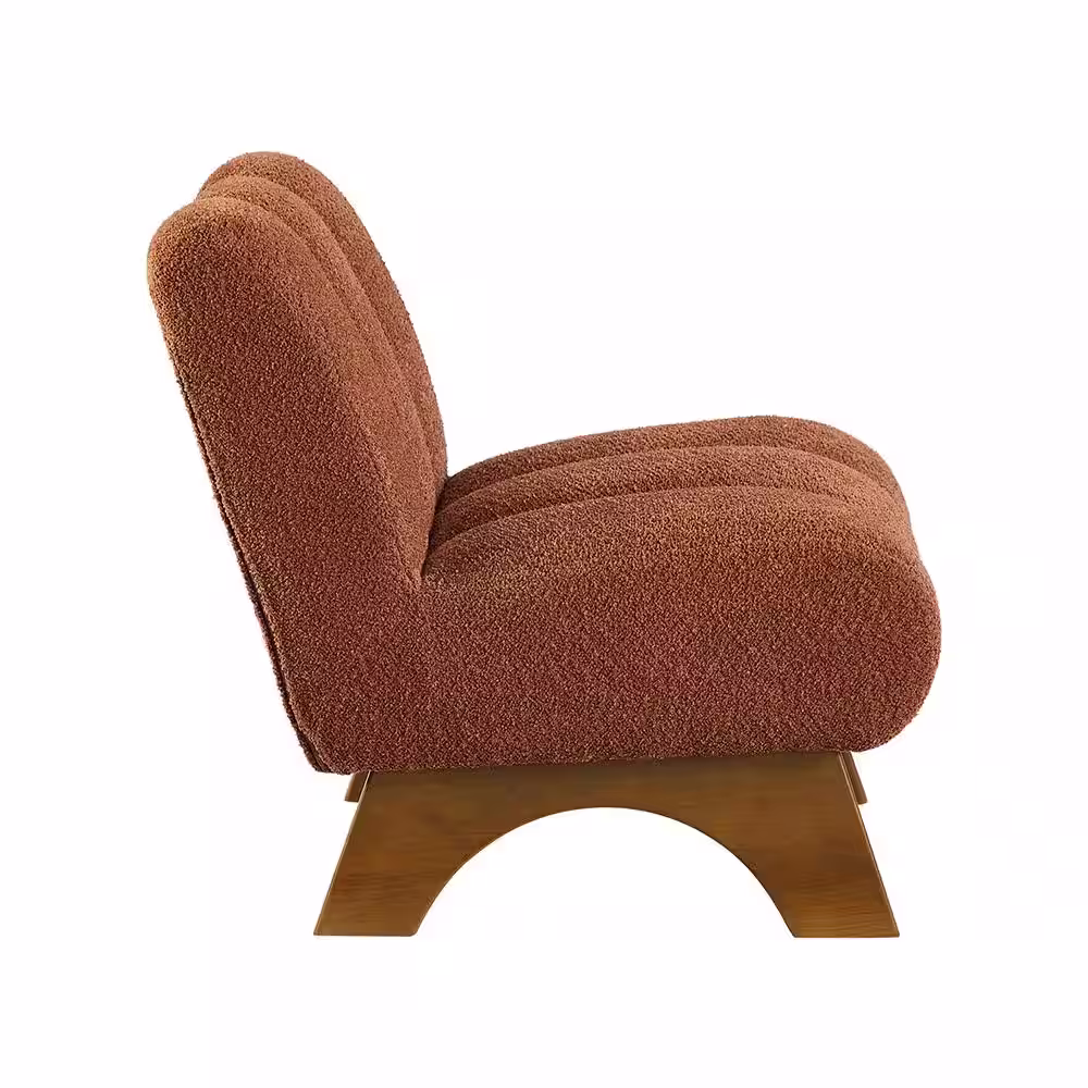 None COZY Burnt Orange Fabric Accent Slipper Chair with Wood Legs