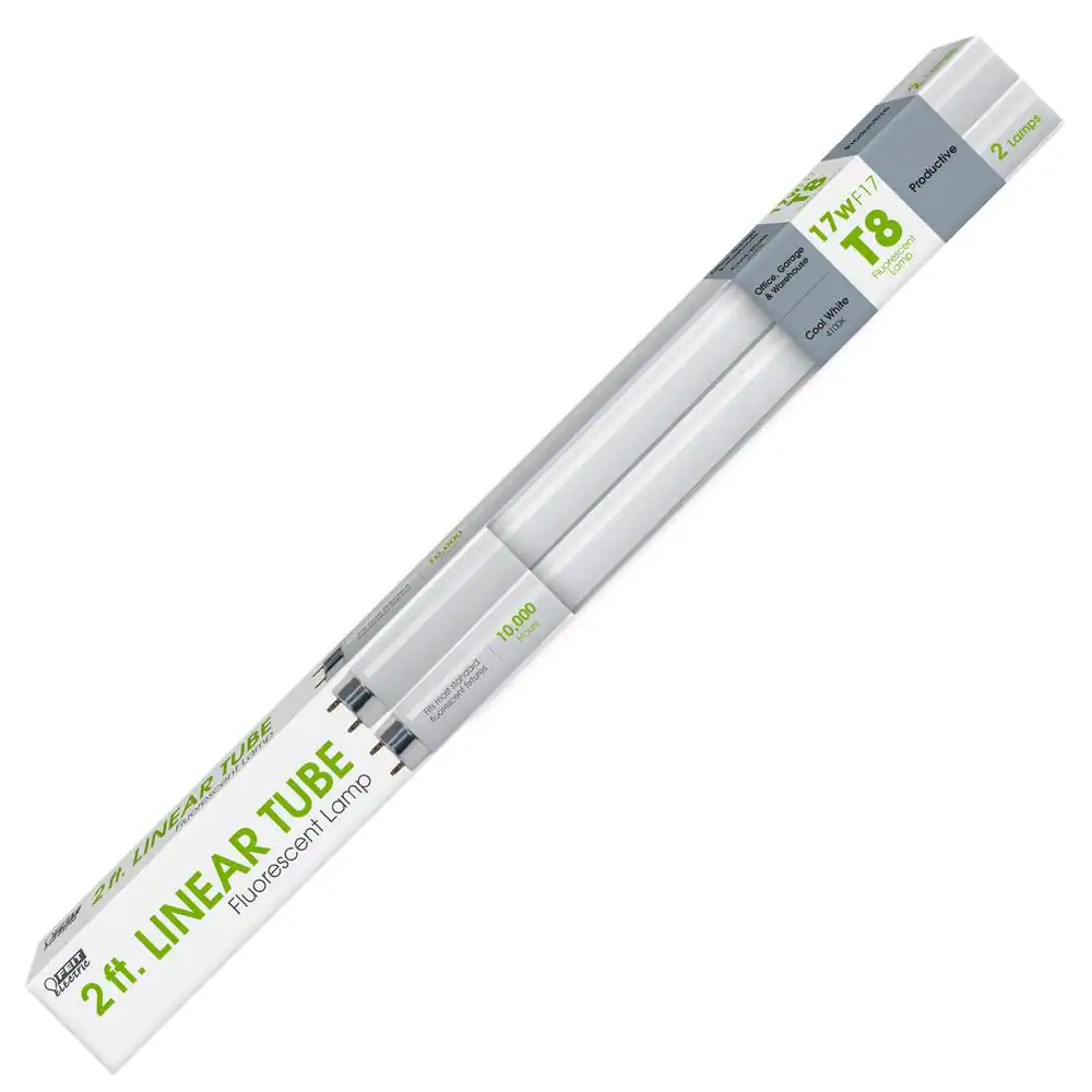 Feit Electric 17-Watt 2 ft. T8 G13 Linear Fluorescent Tube Light Bulb, Cool White 4100K (2-Pack)