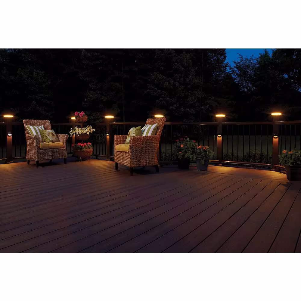 Fiberon 4 in. x 4 in. Serene Black Integrated LED Fits Post Sleeve Hardwired Flat Downward Deck Post Cap Light