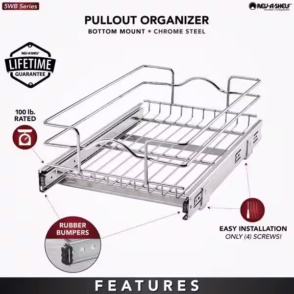 Rev-A-Shelf 12 in. x 18 in. Single Kitchen Cabinet Pull Out Wire Basket
