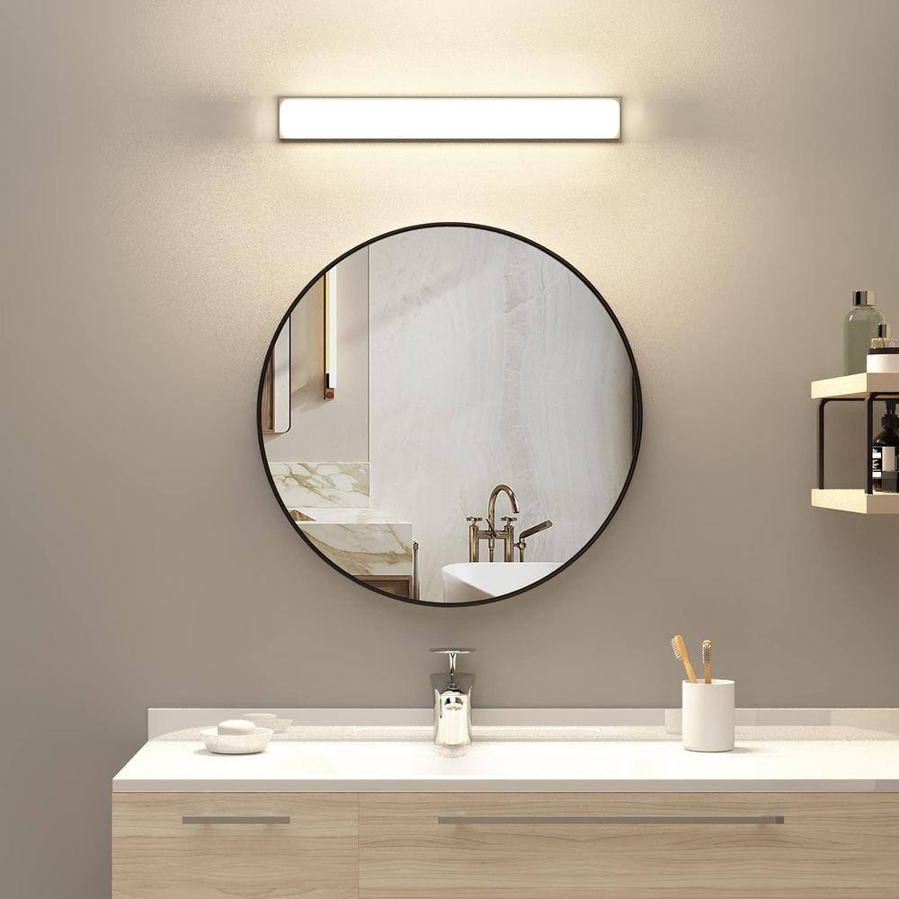 Miscool July 24 in. x 24 in. Black Modern Round Aluminum Alloy Framed Decorative Mirror