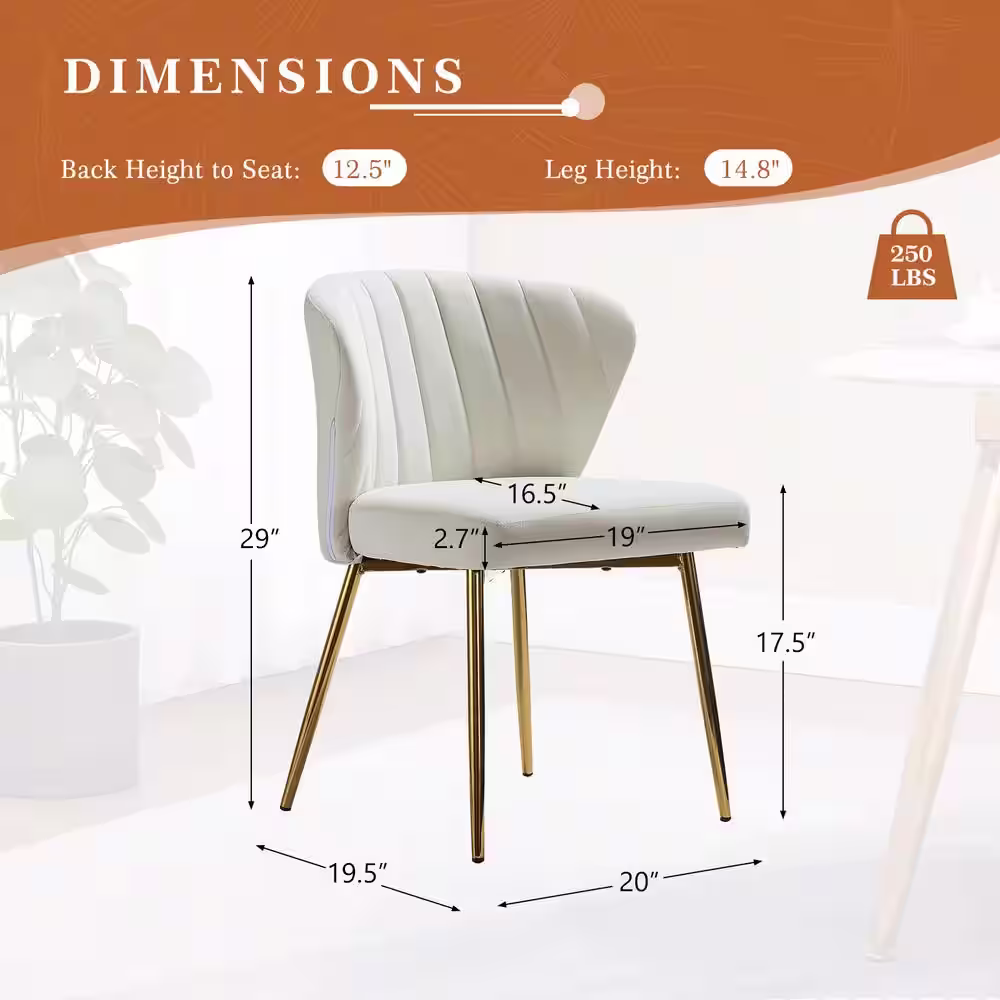 JAYDEN CREATION Luna Ivory Velvet 20 in.W x 19.5 in.D x 29 in.H Tufted Wingback Side Chair with Metal Legs