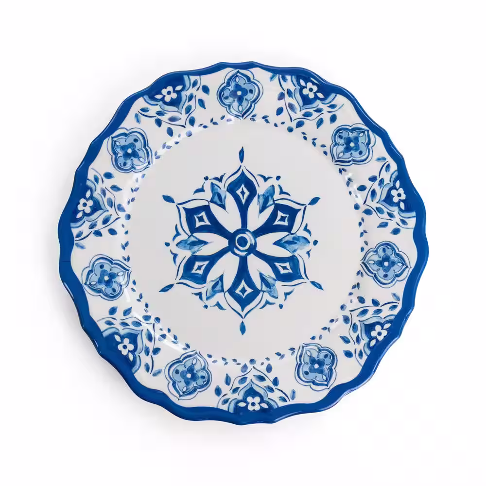 Elama 12-Piece Blue Garden Scalloped Melamine Dinnerware Set (Service for 4)