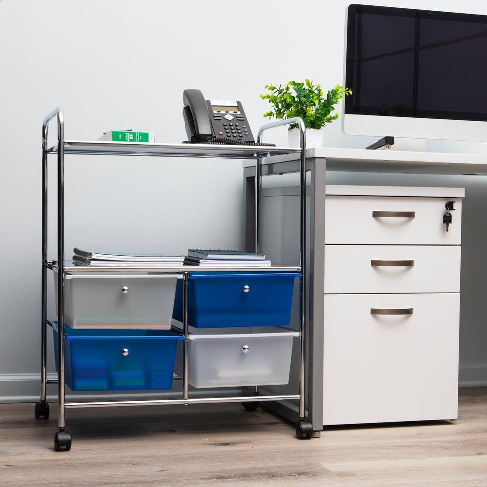 Mind Reader Elevate Collection, 2-Tier, 4-Drawer Mobile Utility Cart, Office Storage, Removable Drawers, 24.25