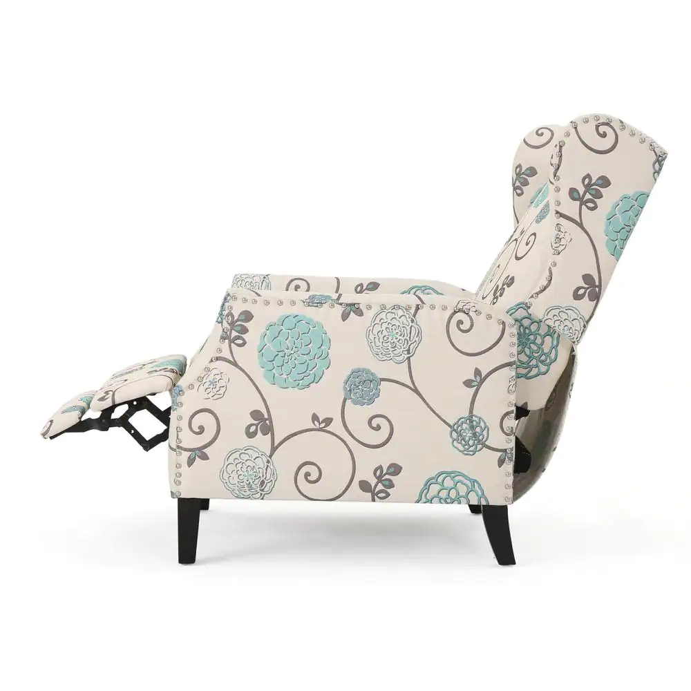 Noble House 26.5 inches Width Big and Tall White/Blue Polyester Wing Chair Recliner