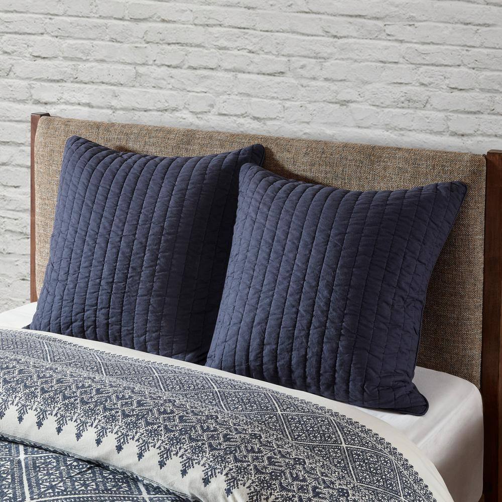 INK+IVY Camila Navy 26 in. x 26 in. Cotton Quilted Euro Sham