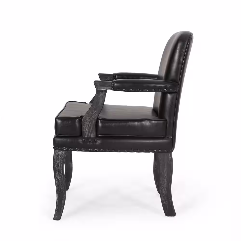 Noble House Ardson Midnight Black and Gray Faux Leather Dining Arm Chairs (Set of 2)