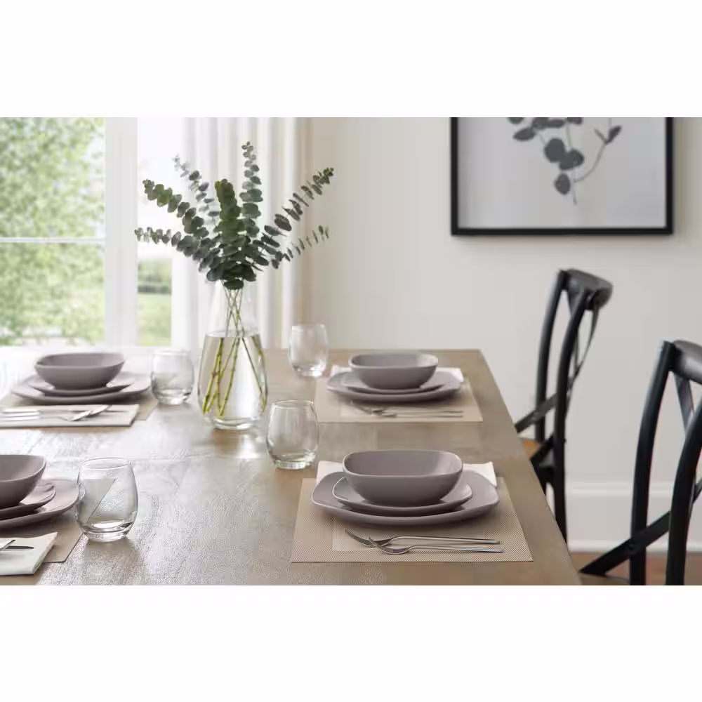 StyleWell 12-Piece Soft Square Stoneware Dinner Set in Shadow Gray (Service for 4)