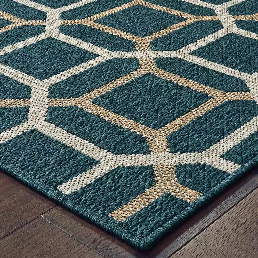 AVERLEY HOME Bermuda Blue/Grey 7 ft. x 9 ft. Geometric Indoor/Outdoor Patio Area Rug