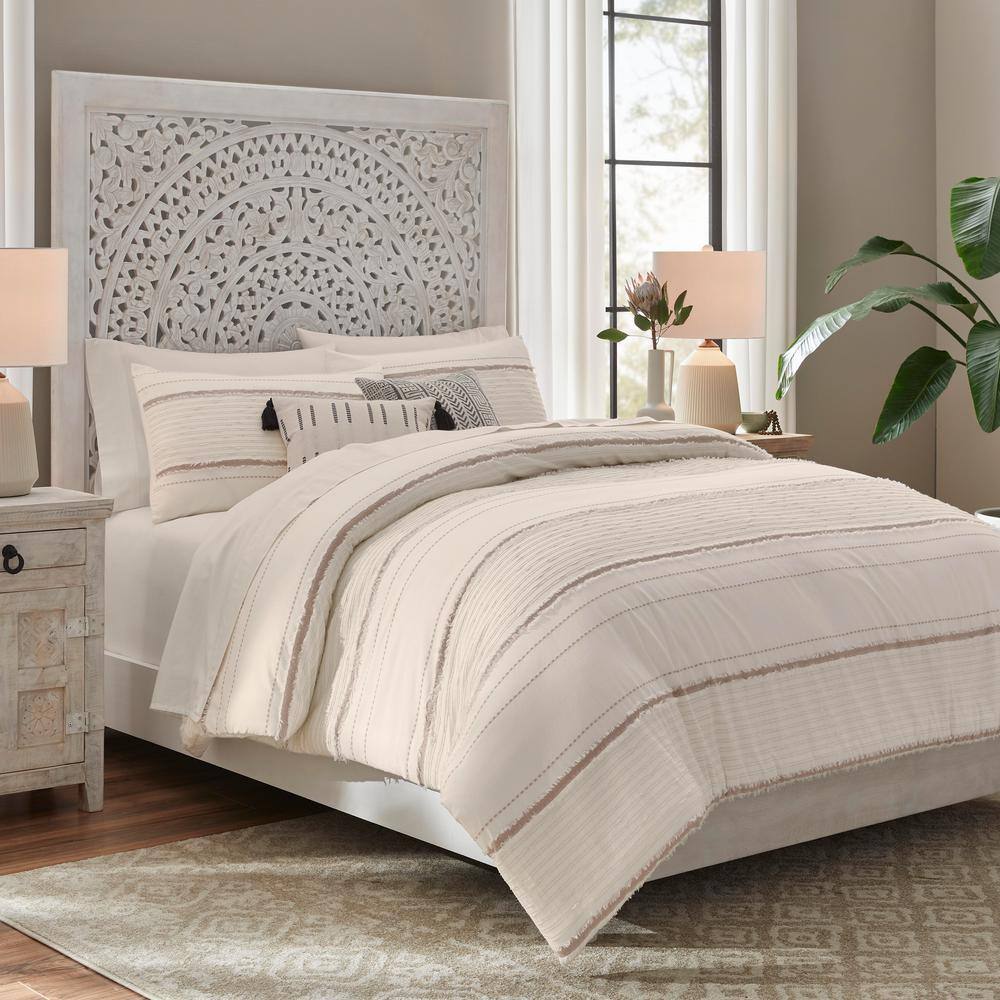 Home Decorators Collection Light Beige Geometric Tribal 18 in. x 18 in. Square Decorative Throw Pillow