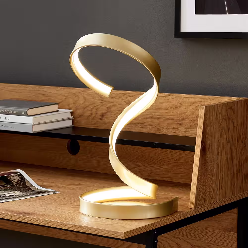 Finesse Decor Hamburg 17 in. Gold LED Table Lamp with Dimmable