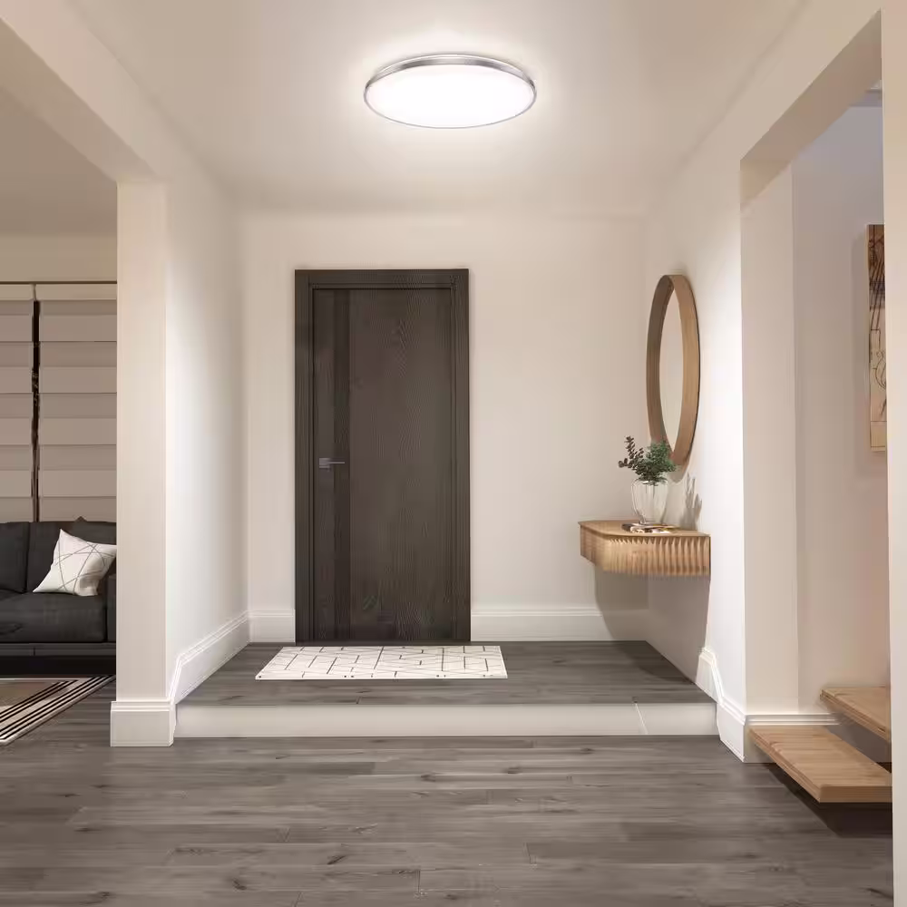 Artika Europa 21 in. 1-Light Modern Silver Integrated LED 3 CCT Flush Mount Ceiling Light Fixture for Kitchen or Bedroom