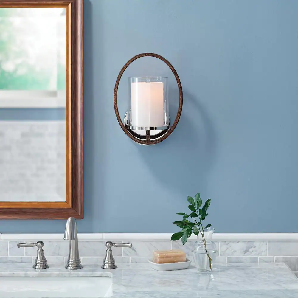 Home Decorators Collection Downing 1-Light Polished Nickel/Corona Bronze Wall Sconce