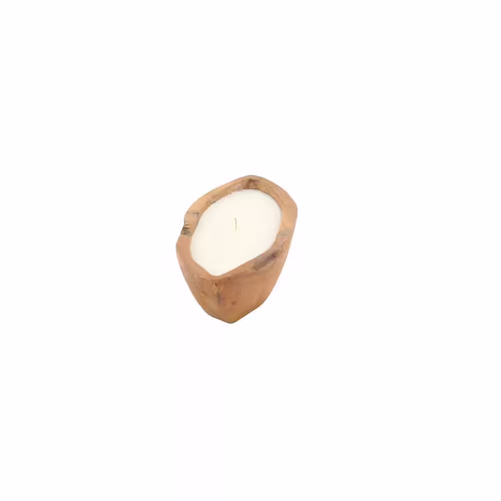 Litton Lane Brown Teak Wood Bohemian Candle
