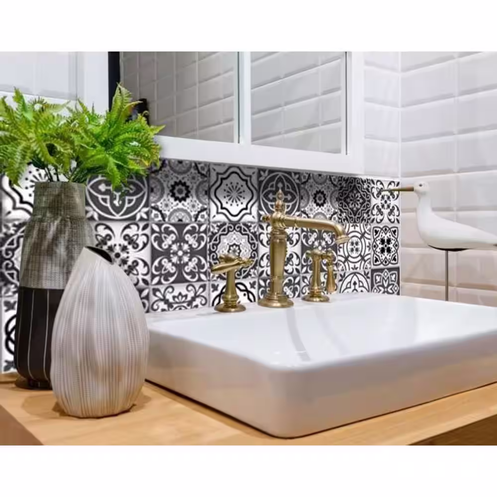 HomeRoots Amelia Black 5 in. x 5 in. Vinyl Peel and Stick Tile (4.17 sq. ft./Pack)