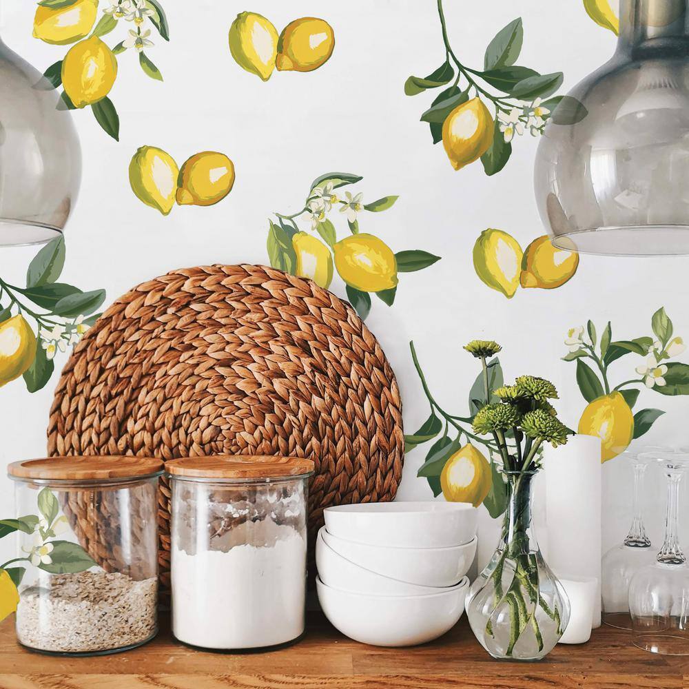 RoomMates Yellow and Green Lemon Giant Grey Vinyl Wall Decal