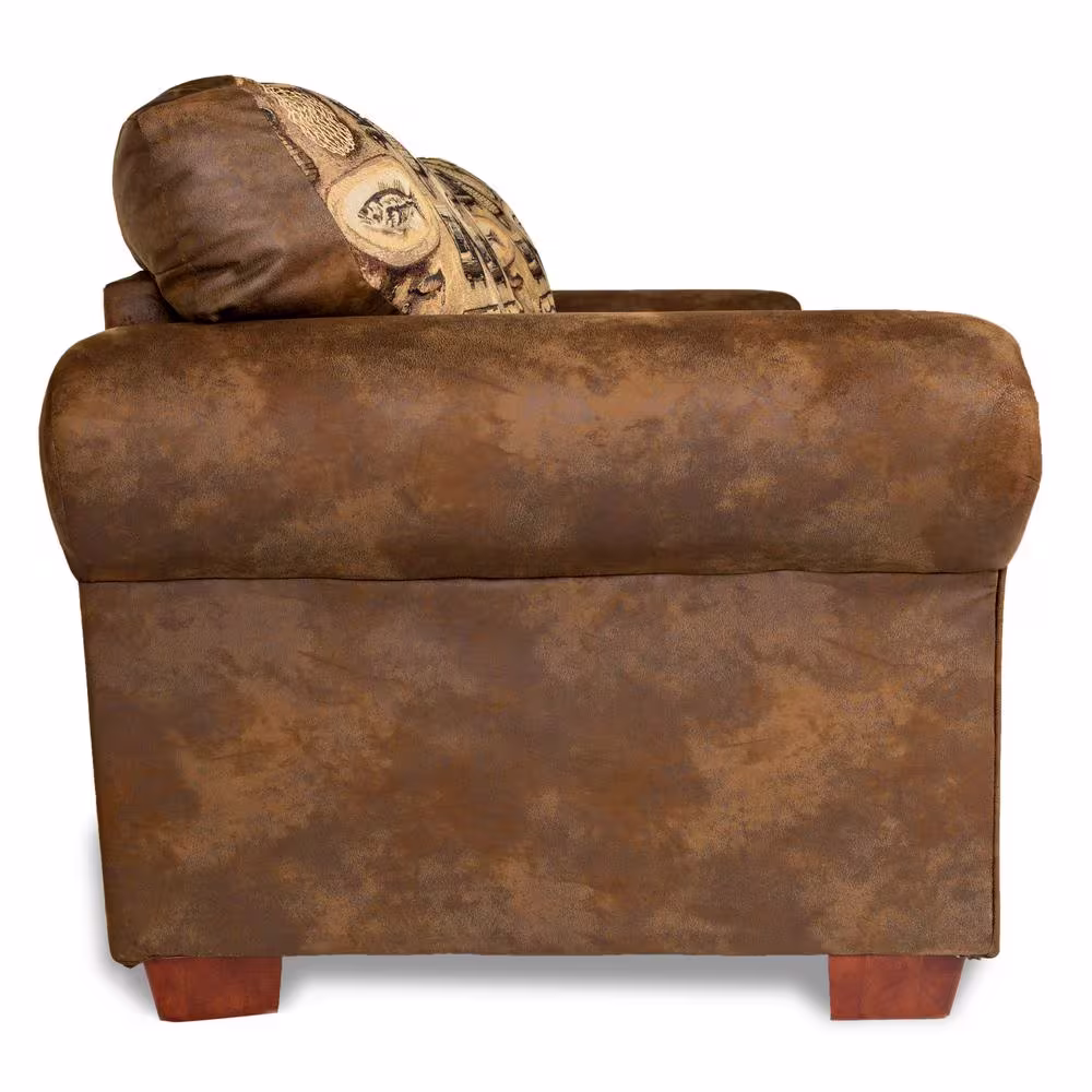 American Furniture Classics Deer Valley Lodge 67 in. brown Pattern Microfiber 2-Seater Loveseat with Removable Cushions