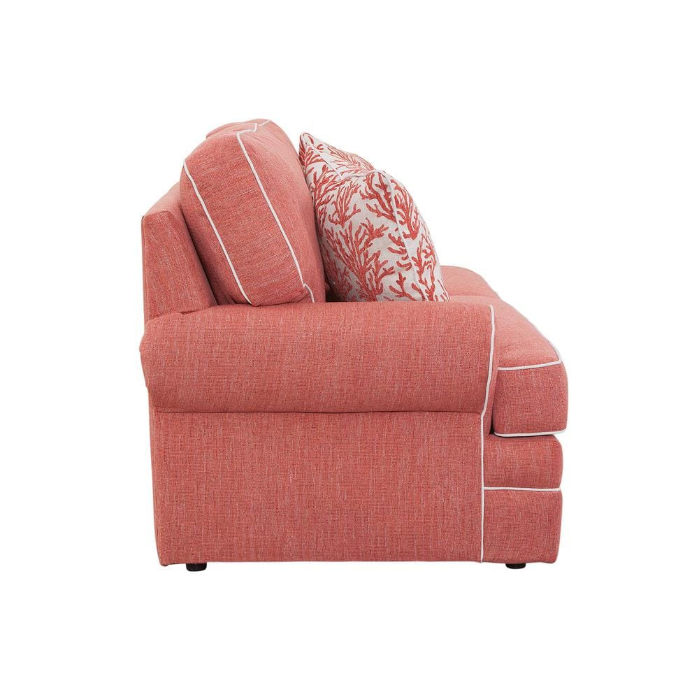 American Furniture Classics Coral Springs 90 in. W Coral Fabric Queen Size Sofa Bed with 3-Accent Pillows