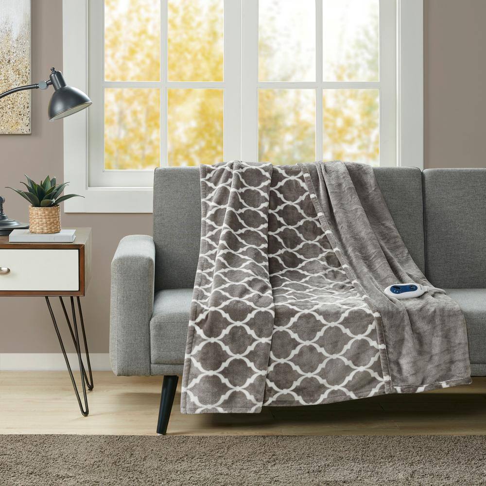 Beautyrest Heated Ogee Grey 60 in. x 70 in. Throw