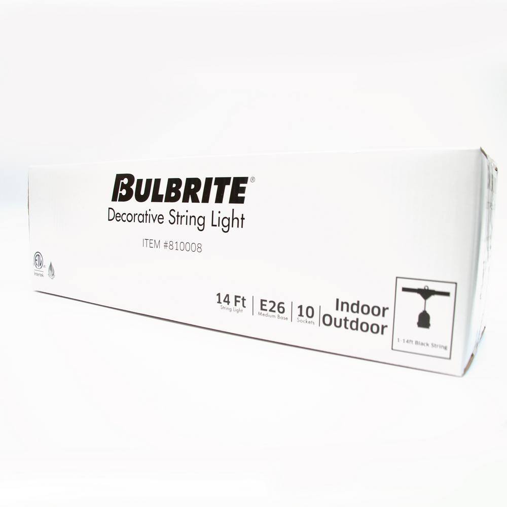 Bulbrite 10 Light 14 ft. Black Indoor/Outdoor Plug-in S14 String Light with Clear Incandescent Bulbs(2 Pack)