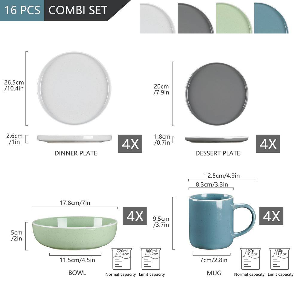 vancasso Sesam 16-Piece Brilliant Sesame Spots Assorted Colors Stoneware Dinnerware Set (Service for 4)