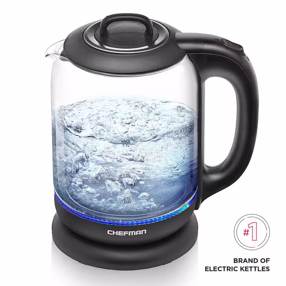 Chefman 7 Cup Black Electric Kettle with Tea Infuser, 1.7L