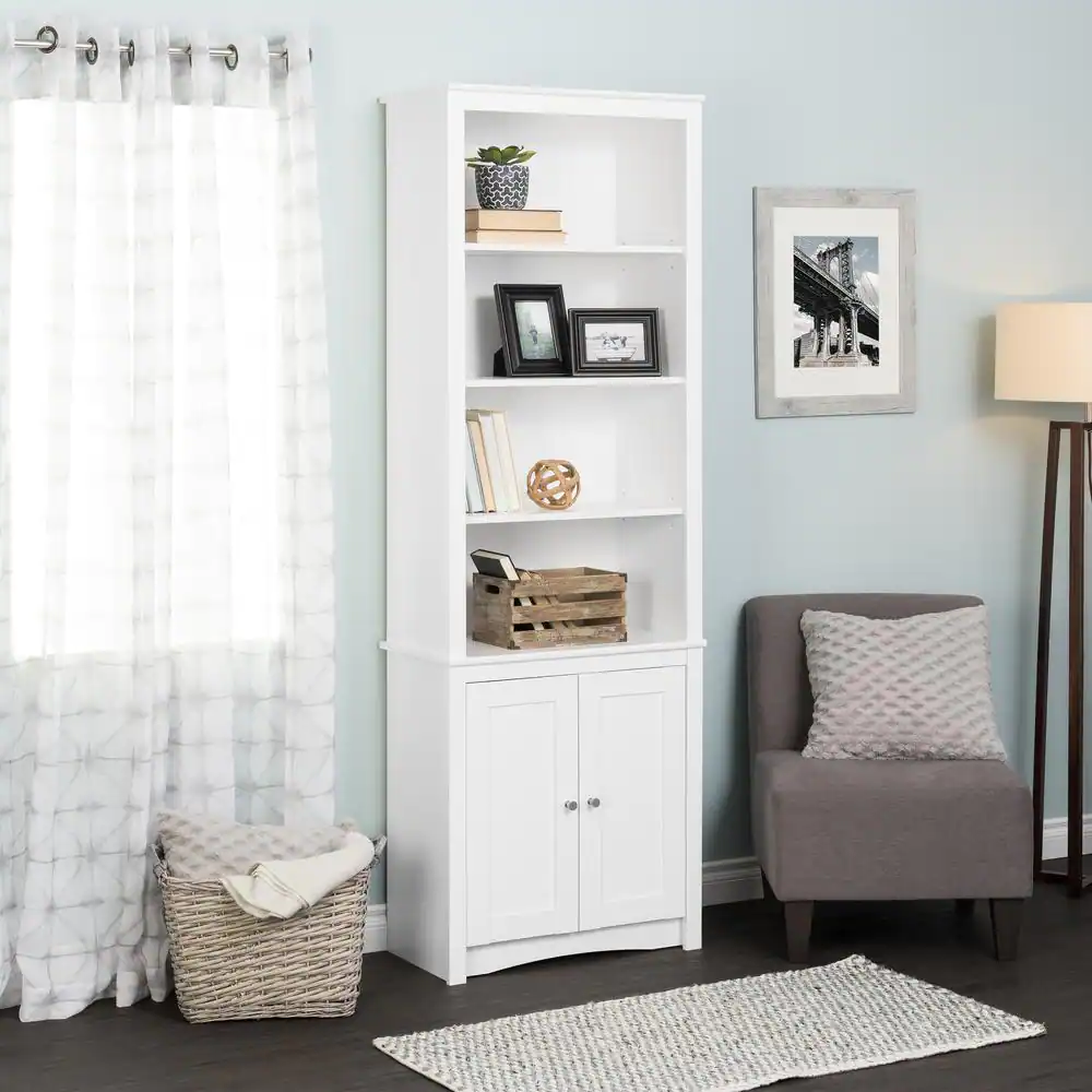 Prepac 80 in. White Wood 6-shelf Standard Bookcase with Doors