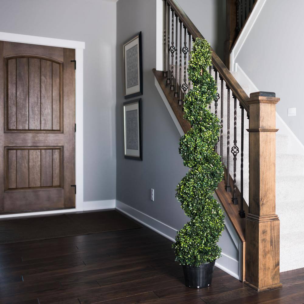Vickerman 5 ft. Artificial Boxwood Plants Spiral on Pot UV