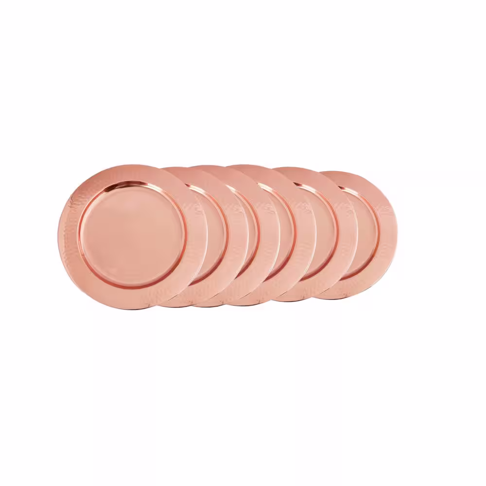 Old Dutch 13 in. Decor Copper Hammered Rim Charger Plates (Set of 6)