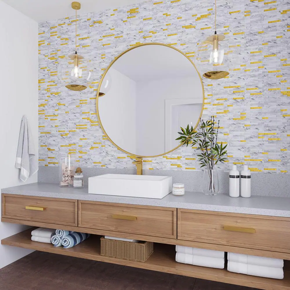 Apollo Tile Stack White and Gold 11.6 in.x11.5 in. Metal Peel and Stick Backsplash Tile for Kitchen and Bathroom (9.26 sq ft/ Case)